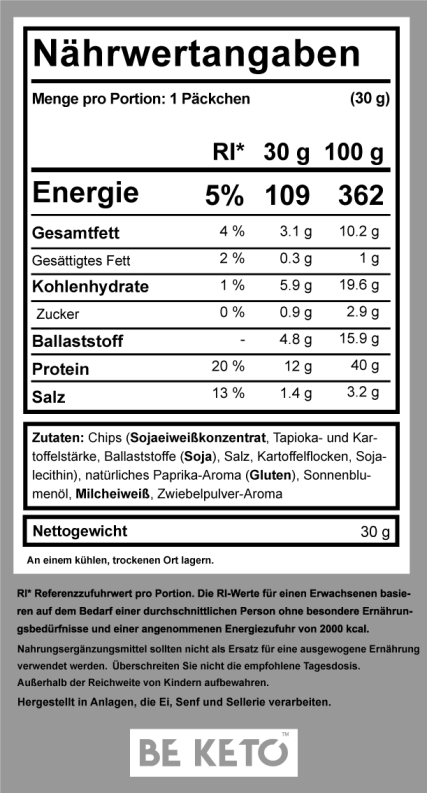 BeKeto Chips Paprika Nährwerttabelle