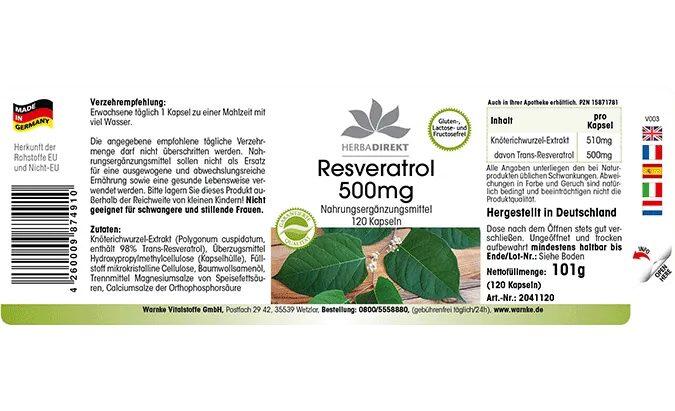 HerbaDirekt Resveratrol 500mg 120Kps.