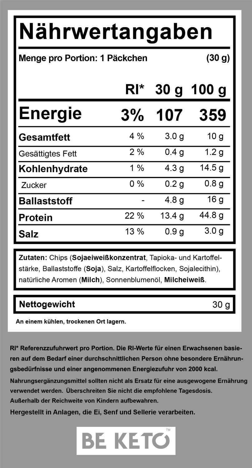 BeKeto Chips Cheese & Onion Nährwerttabelle